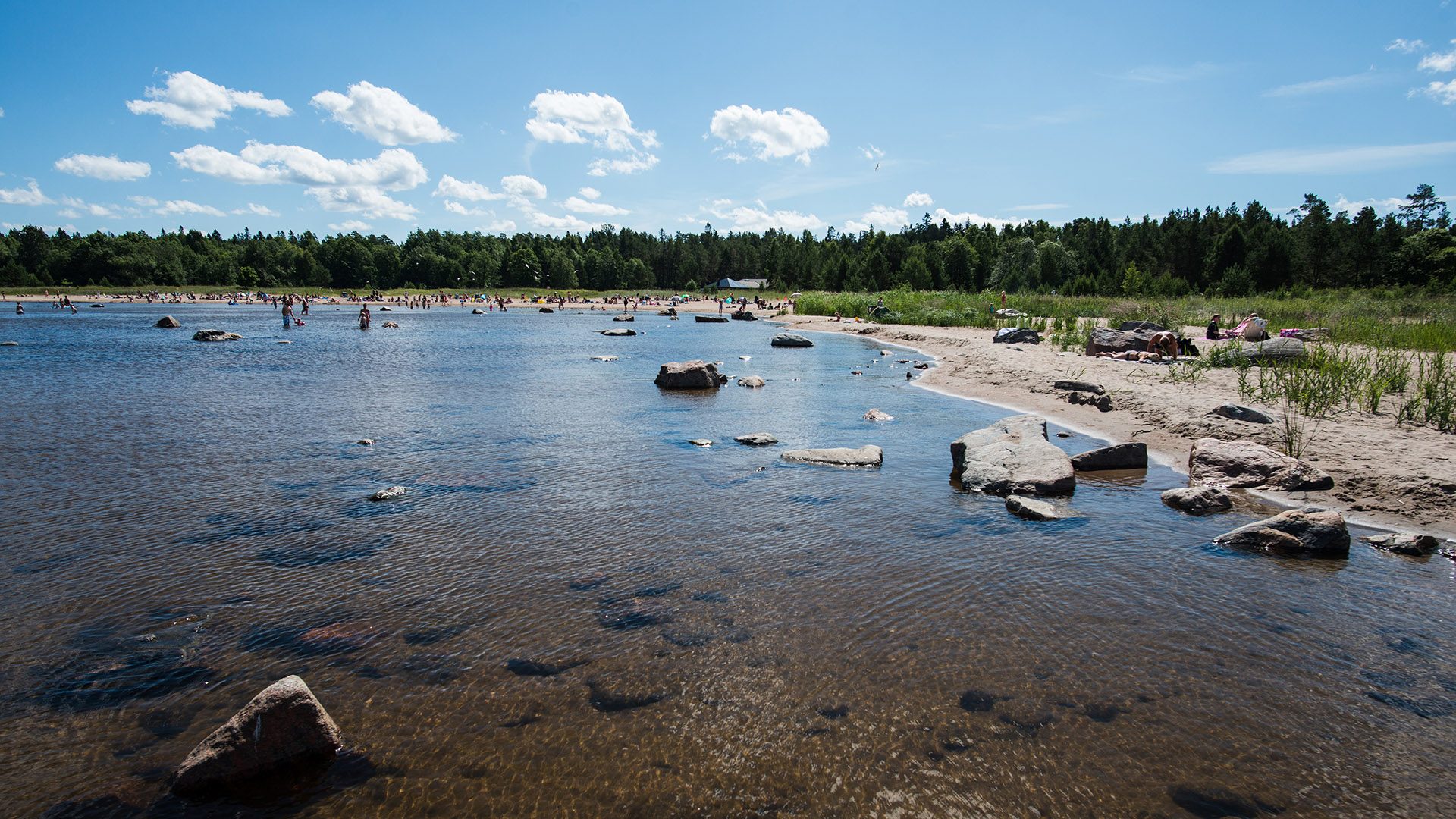 Vatten och sandstrand vid Rullsand