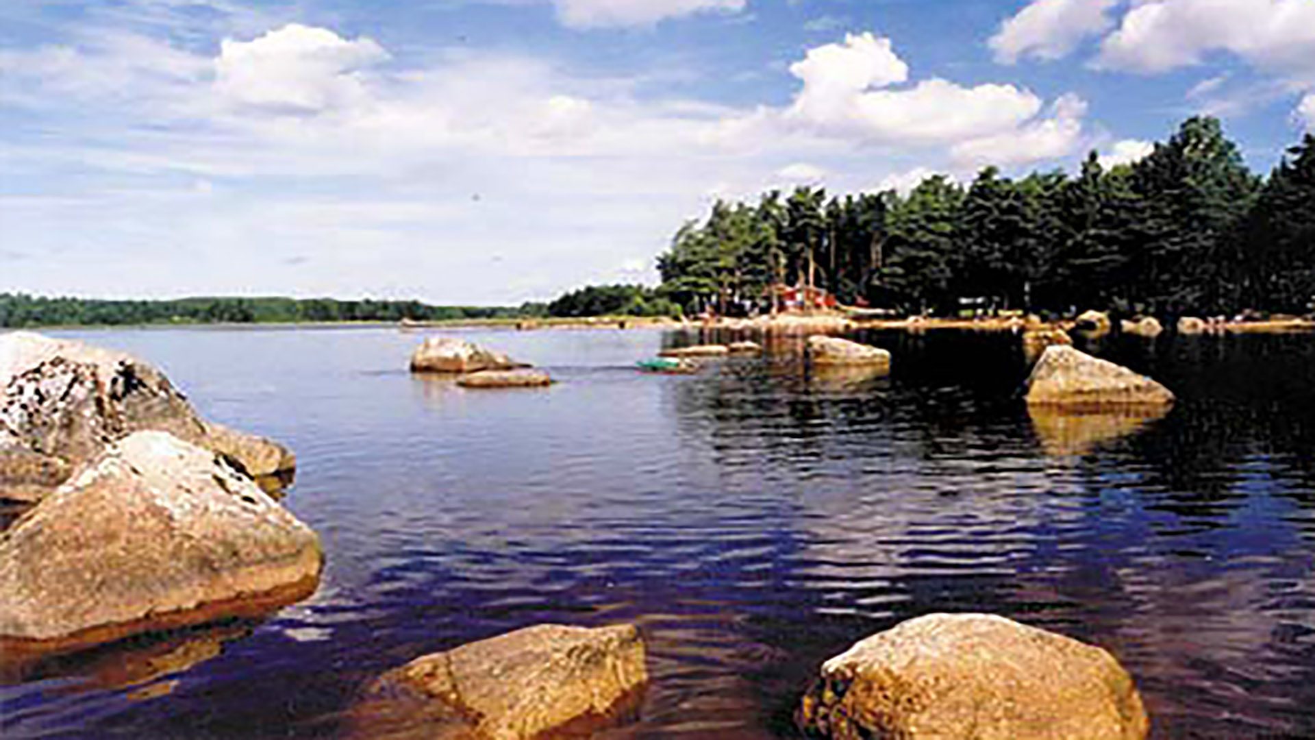 Vatten och skogsparti vid Sandnäsbadet