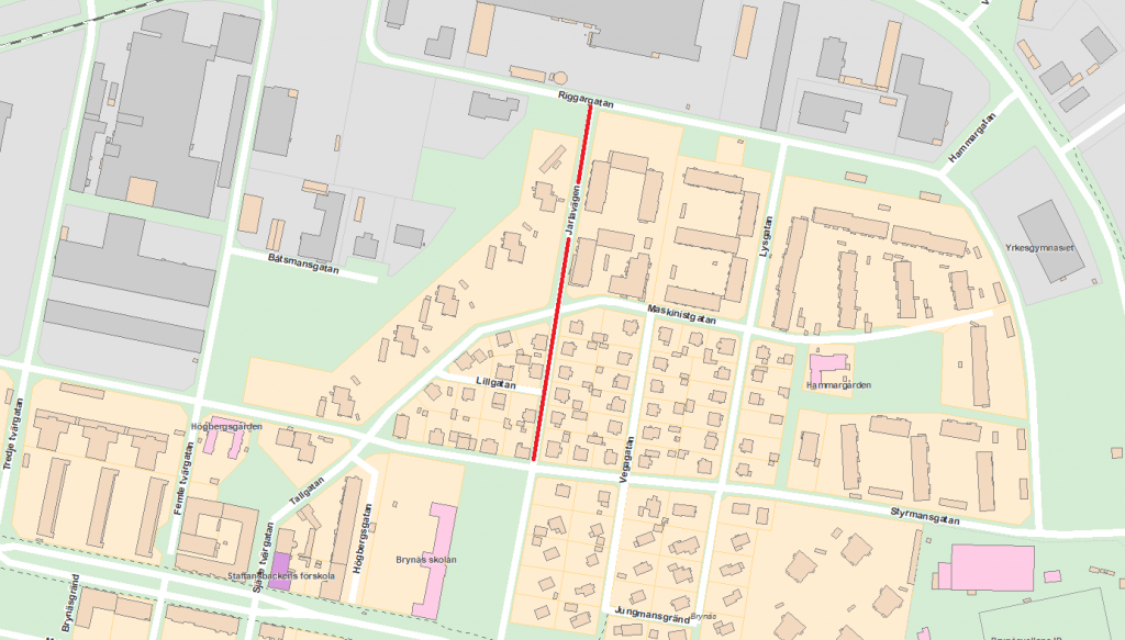 Beläggningsarbete på Jarlavägen mellan Riggargatan och Styrmansgatan