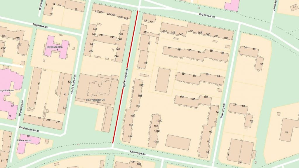 Beläggningsarbete på Sjätte tvärgatan mellan Brynäsgatan och Kaserngatan