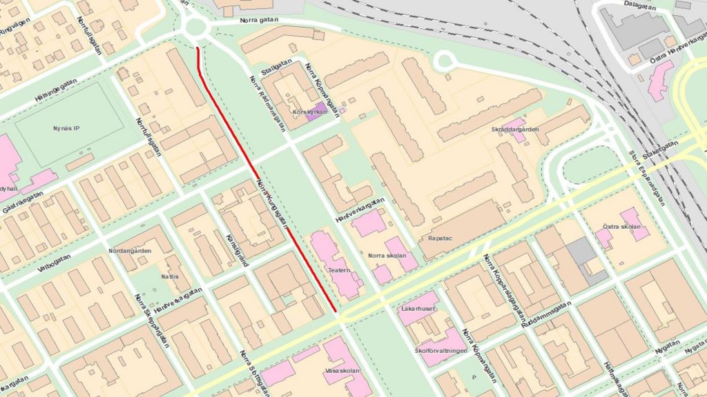 Karta över Norra Kungsgatan.