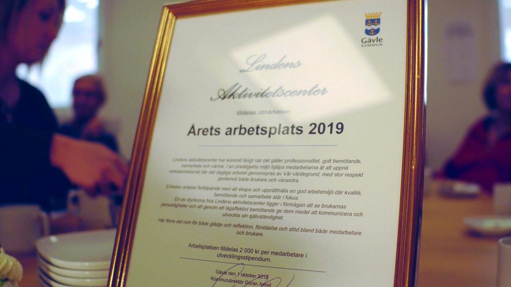 Diplom för årets arbetsplats 2019.