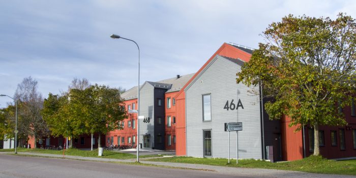 Fasad på studentlägenhetshus i Kungsbäck