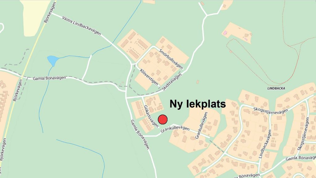 Karta över ny lekplats i Lindbacka