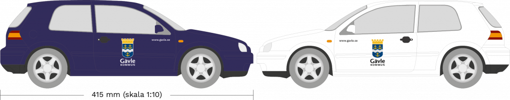 Exempel på fordon med Gävle kommuns logotype placerad på bilens främre dörrar.
