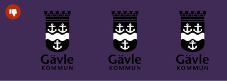 Ej godkänt exempel med negativ logotype mot färgglad bakgrund. Logotypen får alldeles för låg kontrast mot bakgrunden.