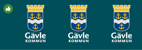 Godkänt exempel med standard logotype mot färgglad bakgrund. Positiv ordbild under emblemet är rätt användning. 