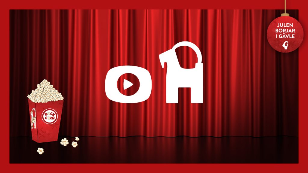 Digital Bockinvigning, digital bocksymbol på röd röd bioduk, popcorn