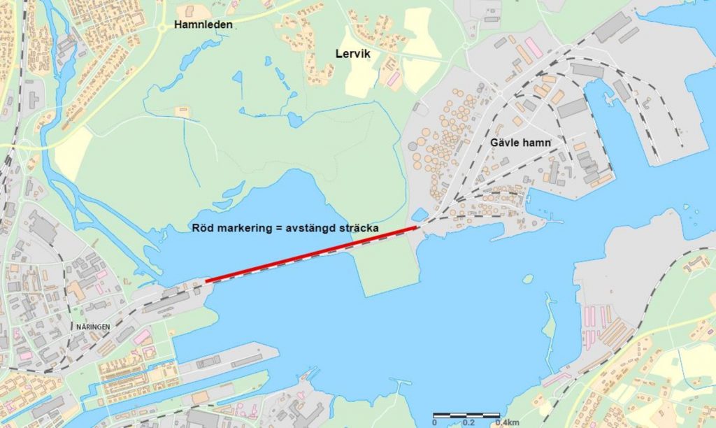 Kartan visar avstängd sträcka
