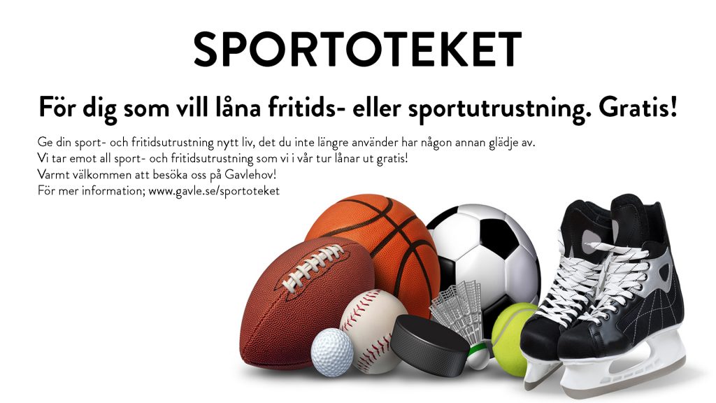 Bild på sportutrustning på Sportoteket.