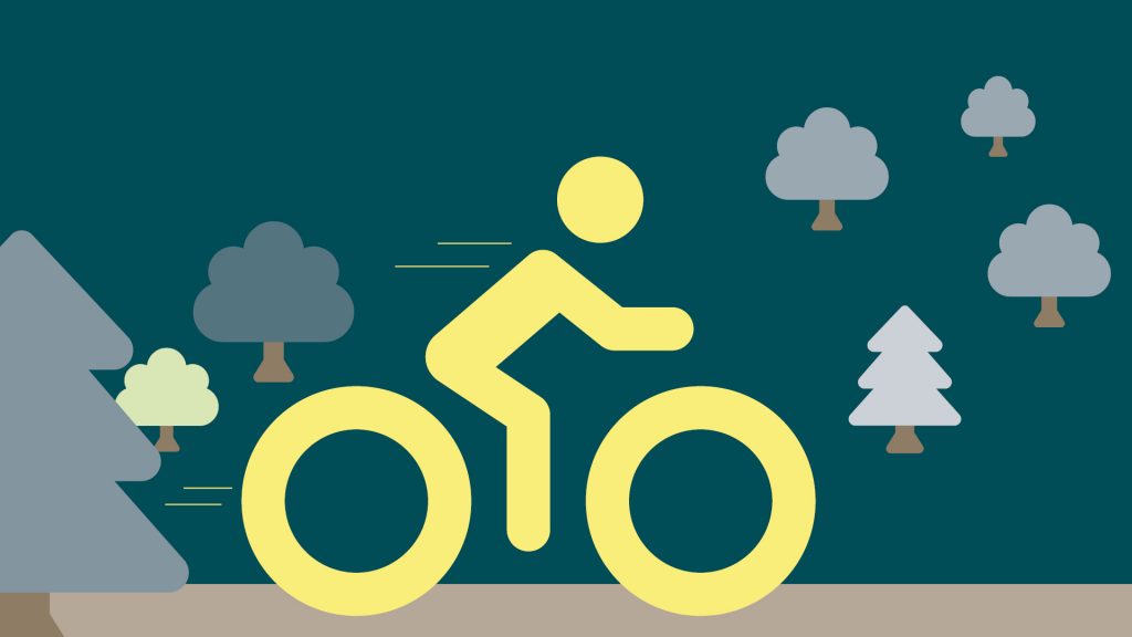 Illustration på en cykel och träd som syns i bakgrunden.