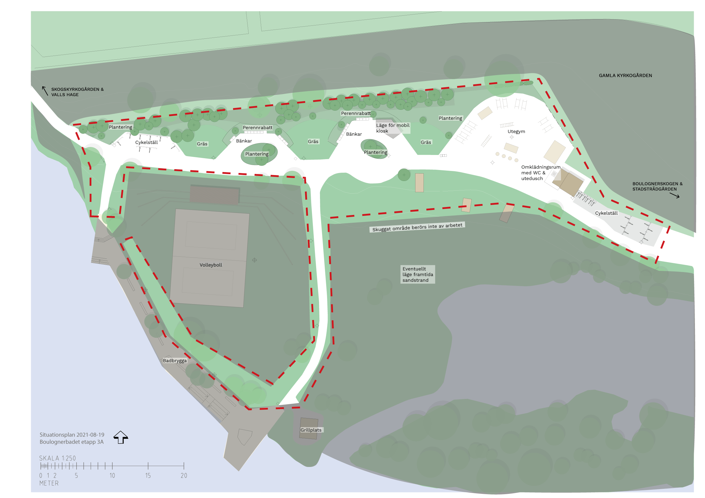 Situationsplan karta över Boulognerbadet.