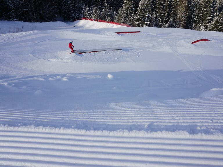 Barn som åker slalom i Hemlingbybacken.