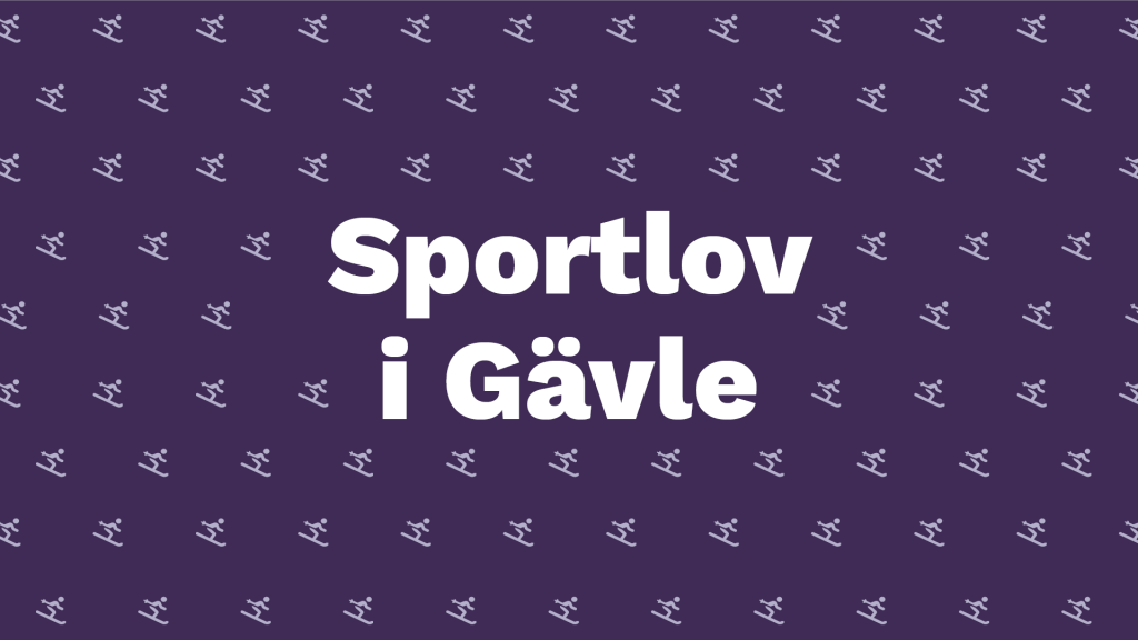 Mönster av skidåkare på lila platta med texten "Sportlov i Gävle".