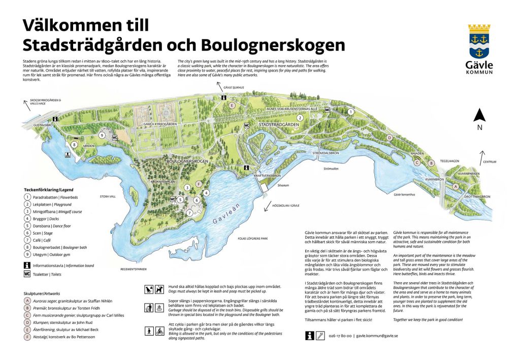 Kartillustration över Stadsträdgården och Boulognerskogen.