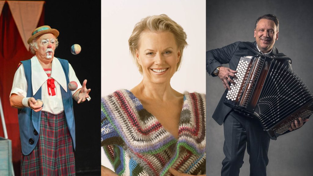 Clown, Arja och en man som spelar dragspel
