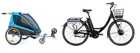 2-hjulig elcykel med cykelvagn bak