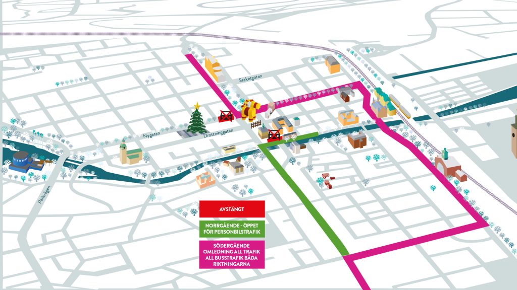 Karta över trafikavspärrningar söndagen den 27 november
