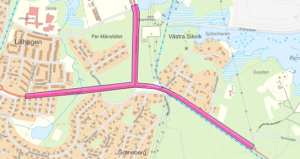 Kartans markering visar aktuella vägområden som utreds