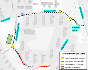 Karta som visar vart den nya gång och cykelvägen byggs längs Rågångsvägen i Sörby