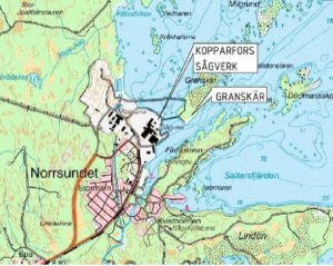 Karta över Kopparfors sågverk, Granskär och Norrsundet