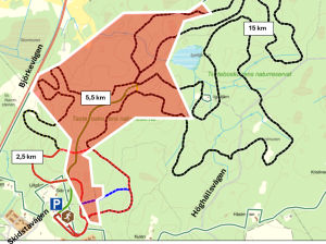 Kartan visar skogsarbete inom rödmarkerat område i Testeboskogens naturreservat