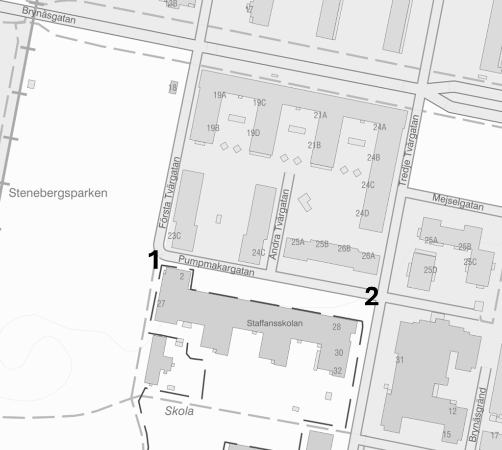 Karta över Staffanskolan som visar platserna för åtgärderna