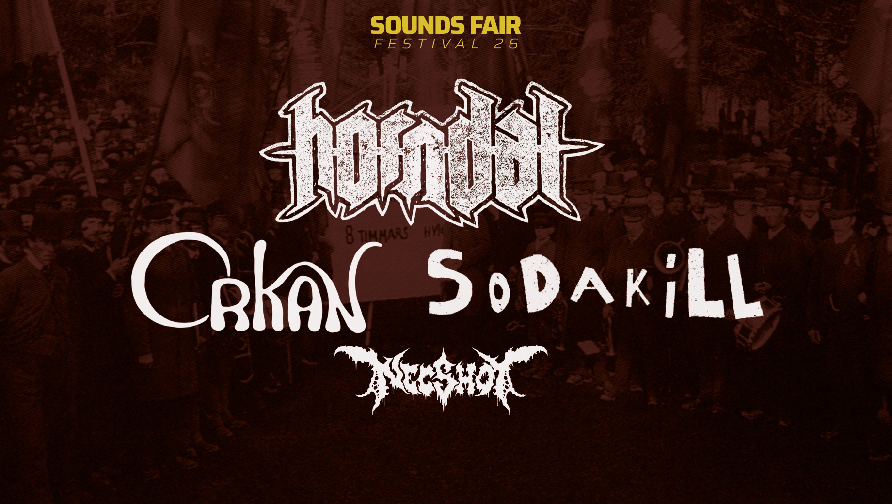 Fyra bandloggor över en röd bild