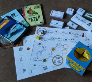 Olika böcker och spel.