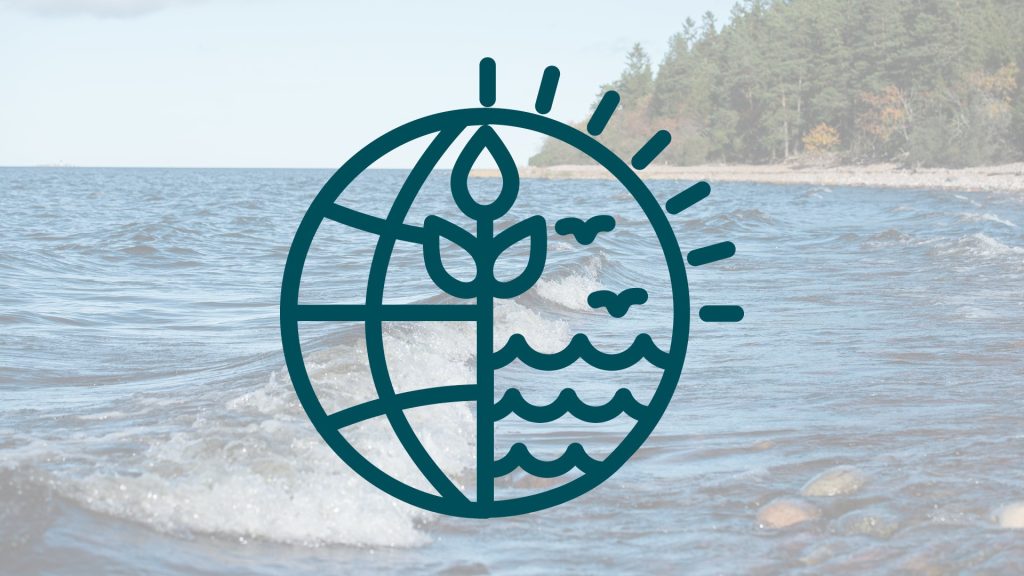 Illustration med en jordglob lagd på en havsvik.