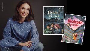 portätt på en kvinna och två bokomslag