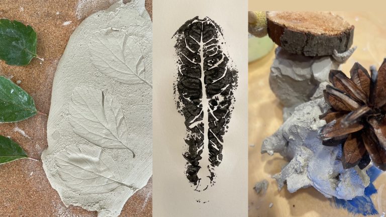 Konstverk skapade med naturmaterial på Lindbacka förskola