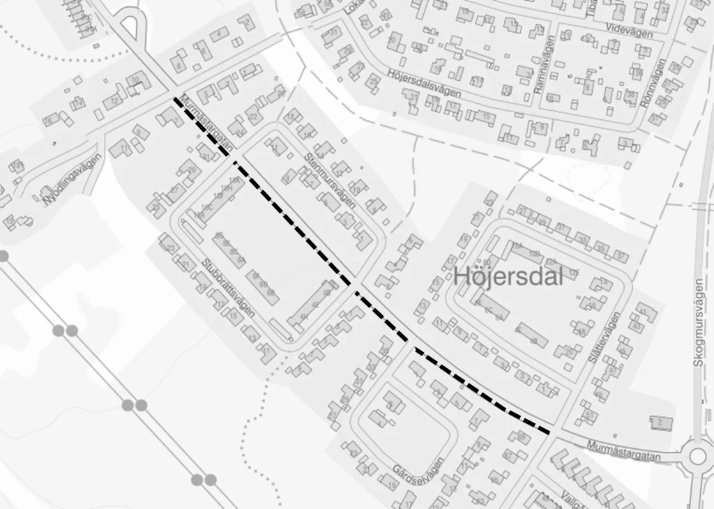 Kartbild över det aktuella området Murmästargatan, Höjersdal