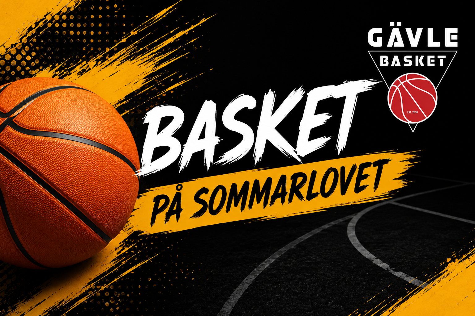 Basketboll med texten 