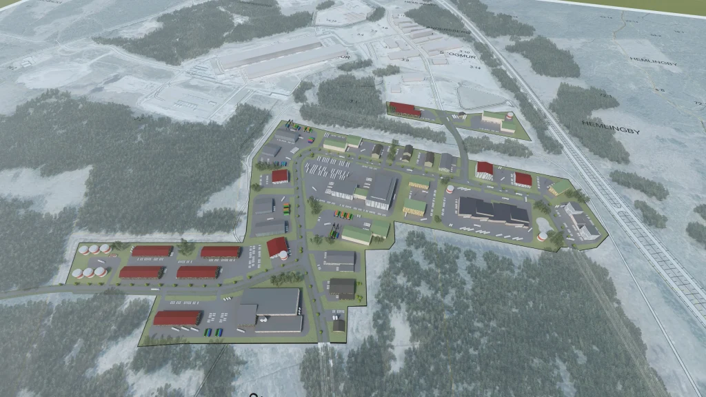 Grafisk bild i 3D på karta som föreställer Ersbo,